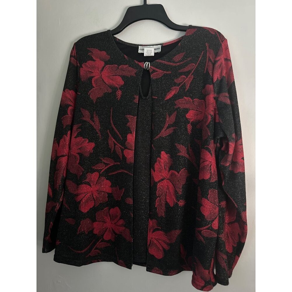 Cathy Daniels XL Whimsigoth Dark Romantic Holiday Glam Black Red Glitter Sweater